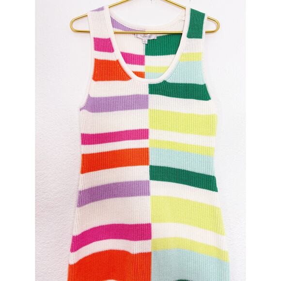 Anthropologie Flat White Striped Knit Midi Dress Size Large Multi Color Boho - Picture 9 of 13